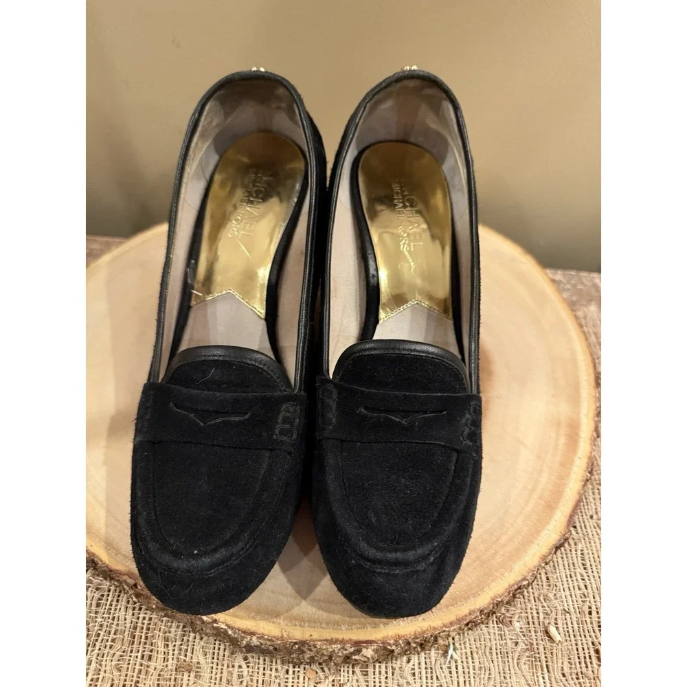 Michael Kors Woman's Rory Loafers‎ Wedge Pumps Black Velvet Size 8M
